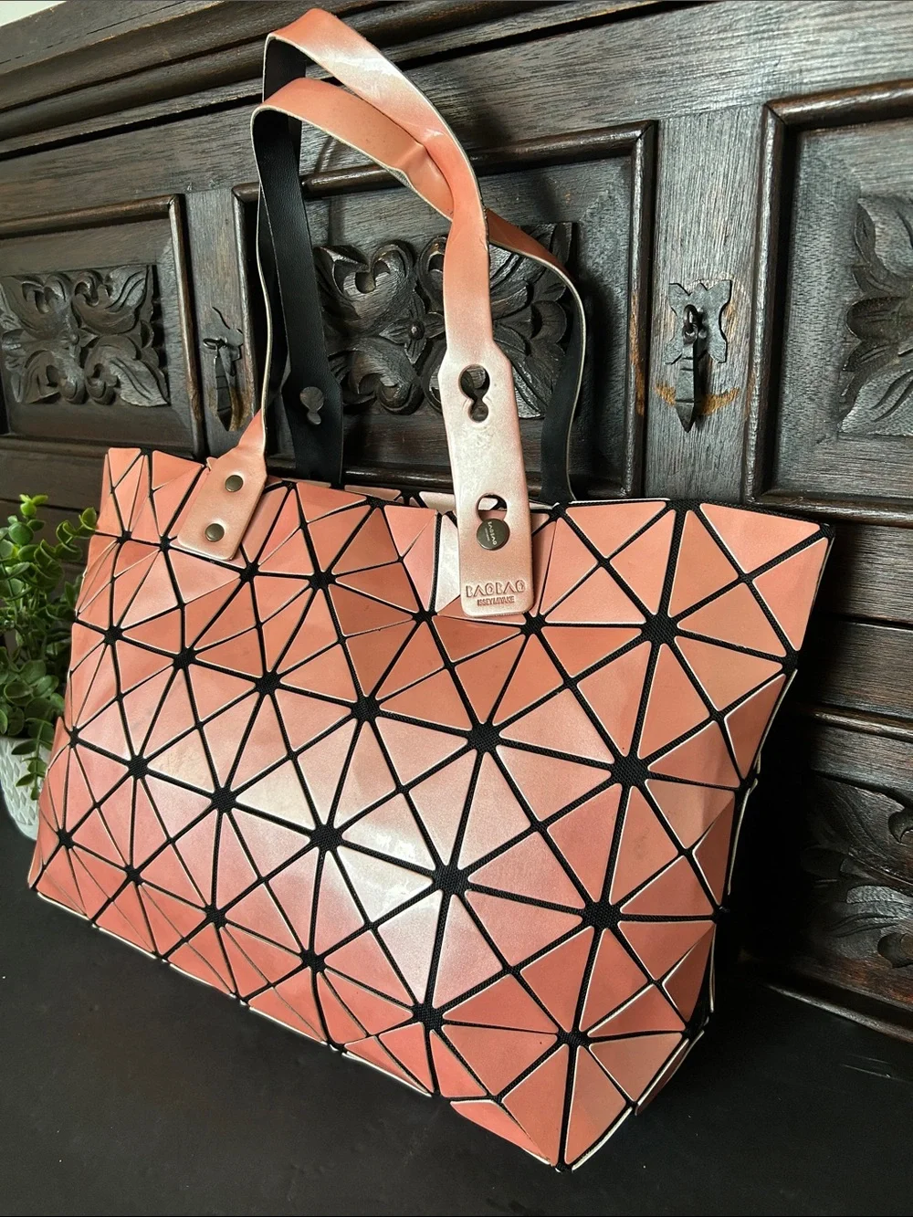 Inspired Geometric Tote Bag in Coral Pink
